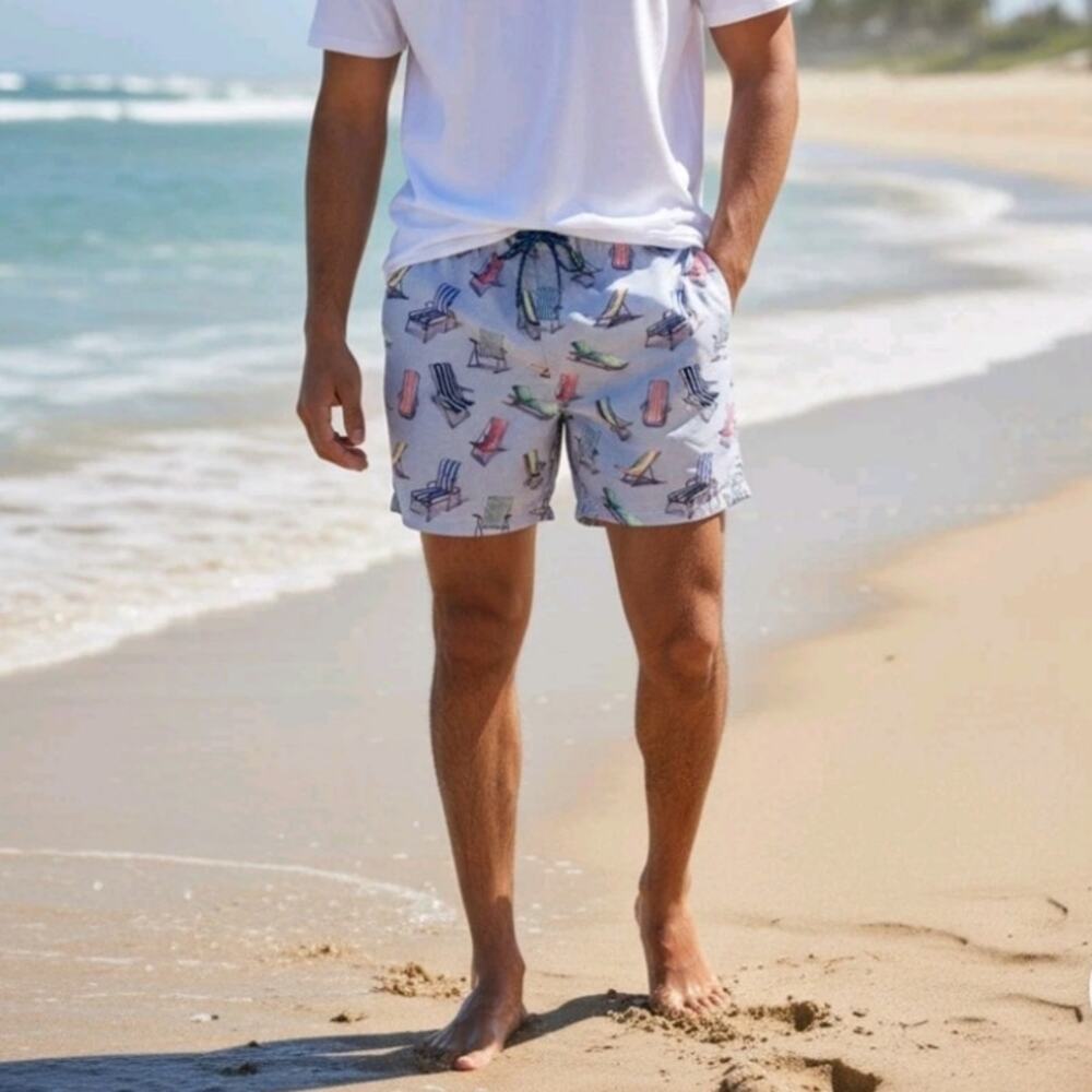 Tommy Bahama Relax Men's Swim Shorts Naples Novelty Beach Chair Print Lined XXL
